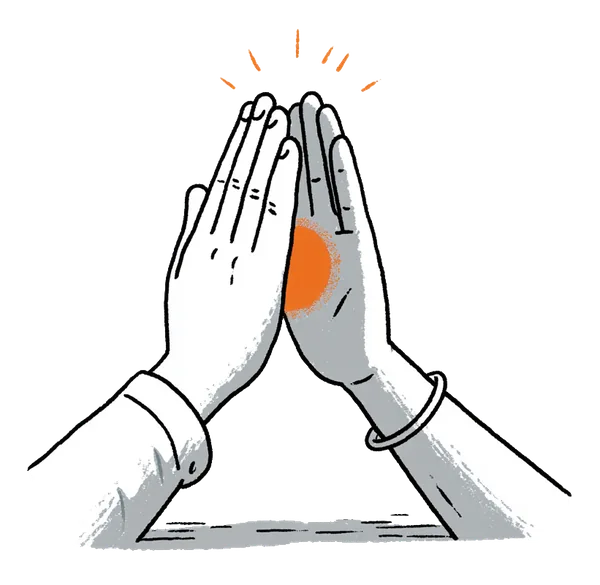 Two hands pressed together in a Namaste greeting.