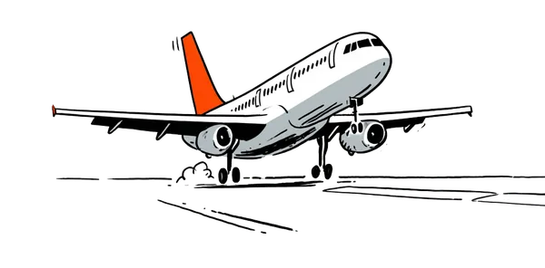 A passenger plane touching down on the runway, tyres smoking on impact.