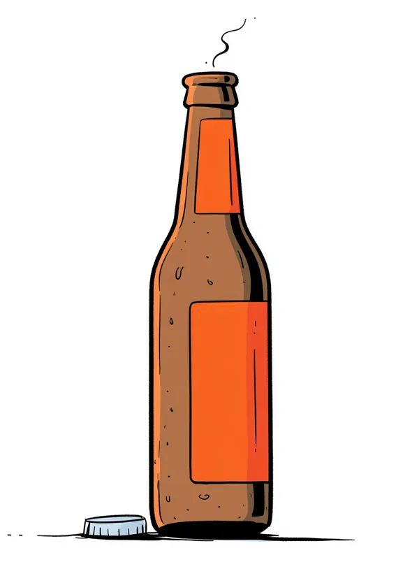 A frosty bottle of lager with condensation, cap popped off beside it.
