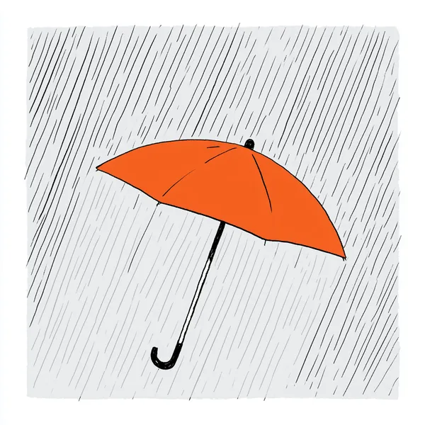 An orange umbrella battered by heavy rain.