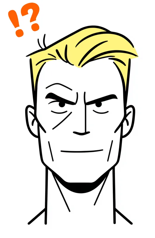 A blonde man looking questioningly at the viewer, one eyebrow raised.