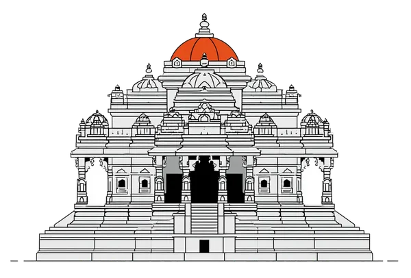 The Akshardham Temple, its ornately carved dome and facade.
